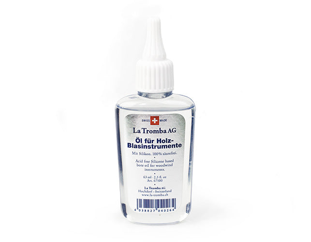 La Tromba Woodwind Bore Oil bottle for maintaining oboe and woodwind instruments.