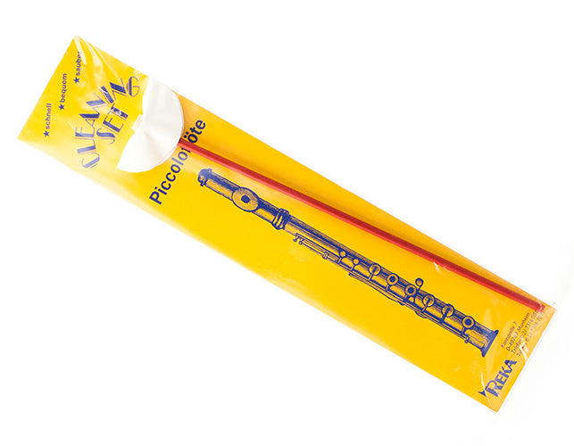 REKA Cleaning Set for piccolo flute, including cleaning rod and cloth, on a white background.